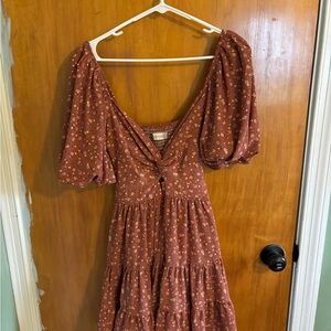 Altar'd State Rust Floral Long Sleeve Dress